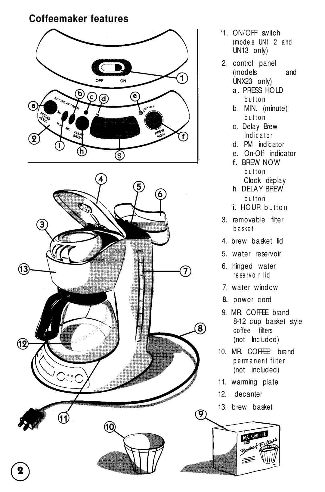 Mr. Coffee UN12 user manual Coffeemaker features 