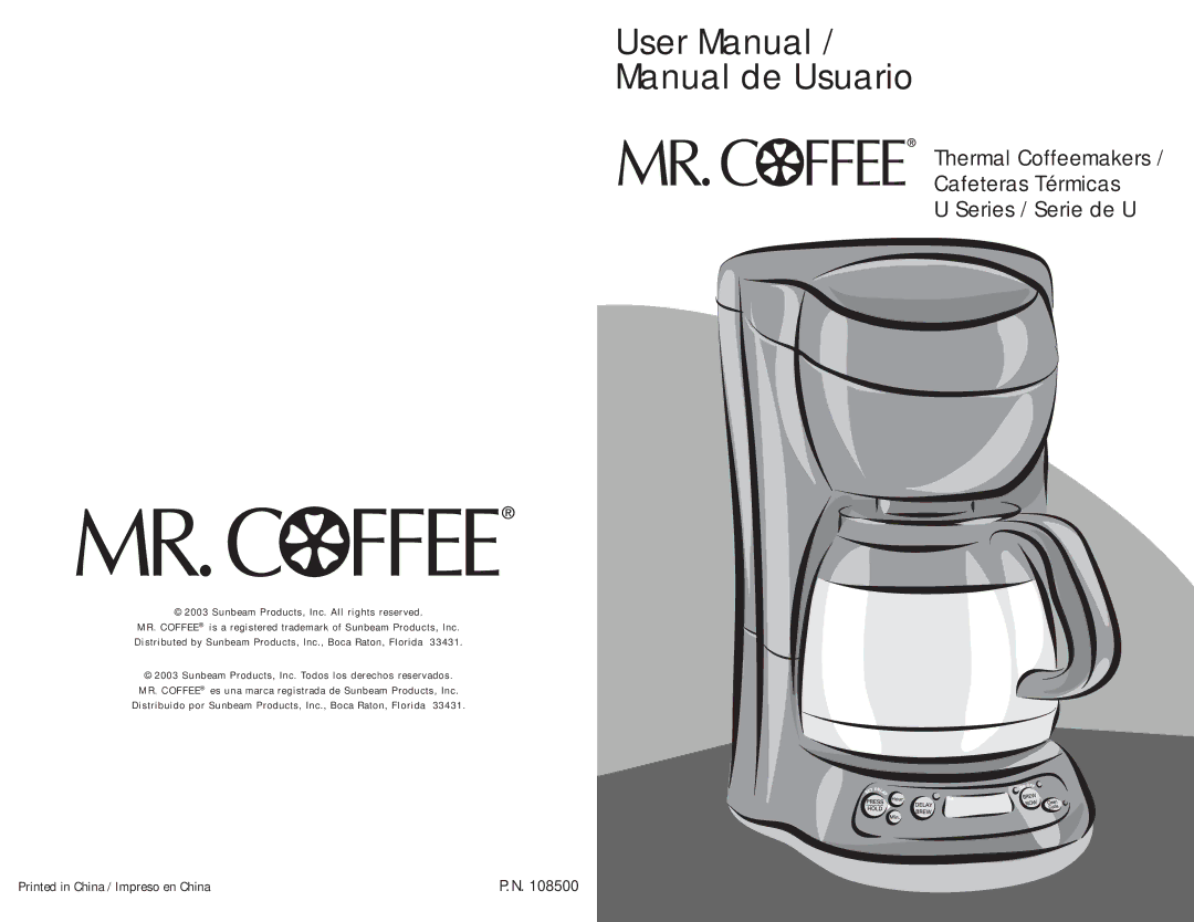 Mr. Coffee UNT83, Urt85, URT84 user manual Manual de Usuario 