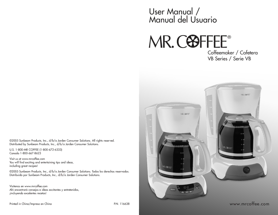 Mr. Coffee VB Series user manual Manual del Usuario 