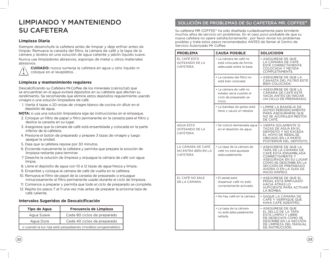 Mr. Coffee ZH manual Limpiando Y Manteniendo SU Cafetera, Limpieza Diaria, Limpieza y mantenimiento regulares 