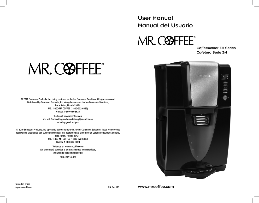 Mr. Coffee manual Coffeemaker ZH Series Cafetera Serie ZH 
