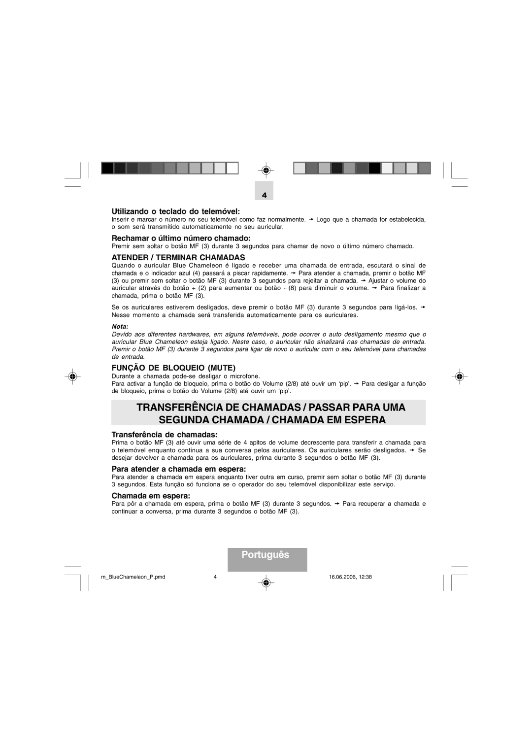 Mr Handsfree Blue Chameleon manual Atender / Terminar Chamadas, Função DE Bloqueio Mute 