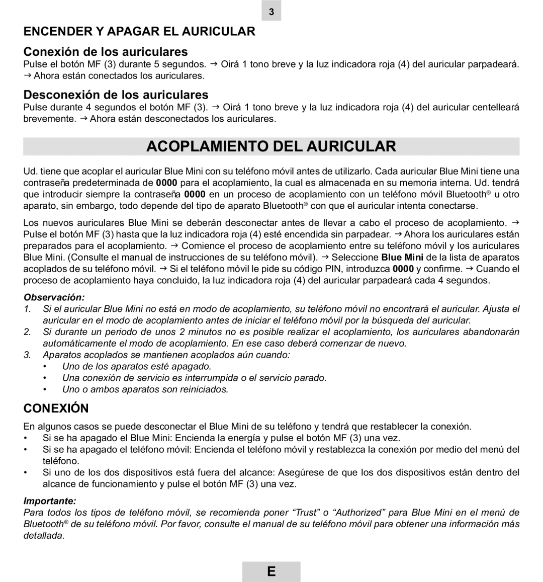 Mr Handsfree BLUE MINI manual Acoplamiento DEL Auricular, Encender Y Apagar EL Auricular, Conexión de los auriculares 