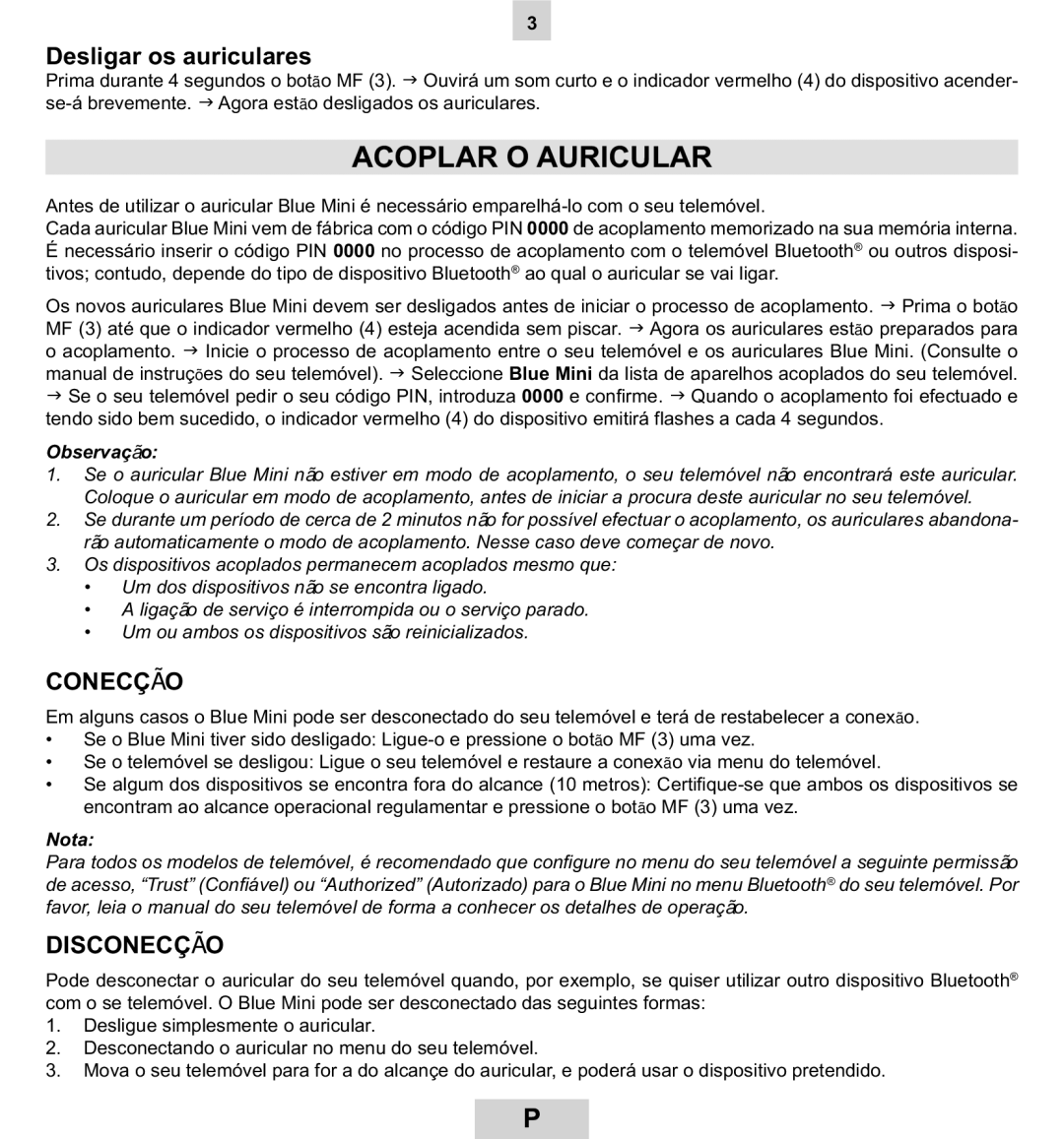 Mr Handsfree BLUE MINI manual Acoplar O Auricular, Desligar os auriculares, Conecção, Disconecção 