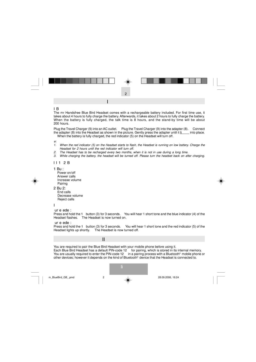 Mr Handsfree Bluetooth Wireless Headset manual Getting Started, Pairing the Headset, English 