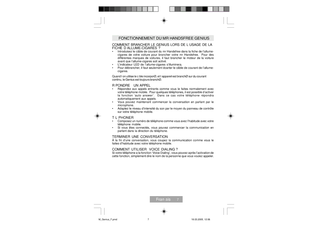 Mr Handsfree manual Fonctionnement DU MR Handsfree Genius, Répondre À UN Appel, Téléphoner, Terminer UNE Conversation 
