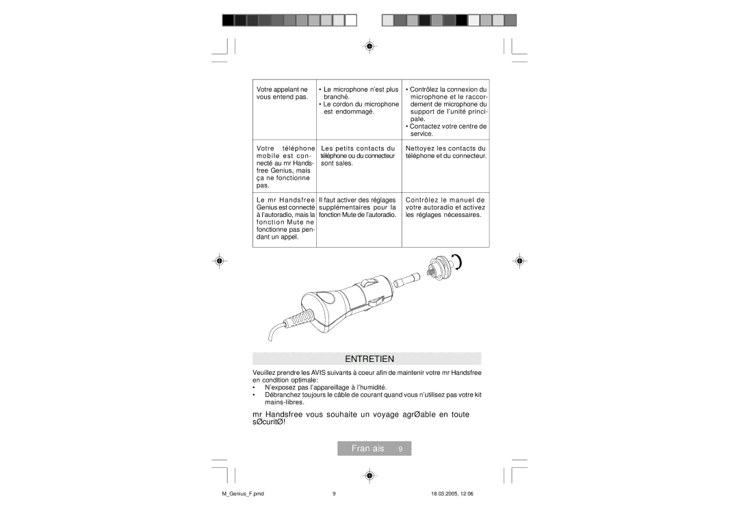 Mr Handsfree Genius manual Entretien 