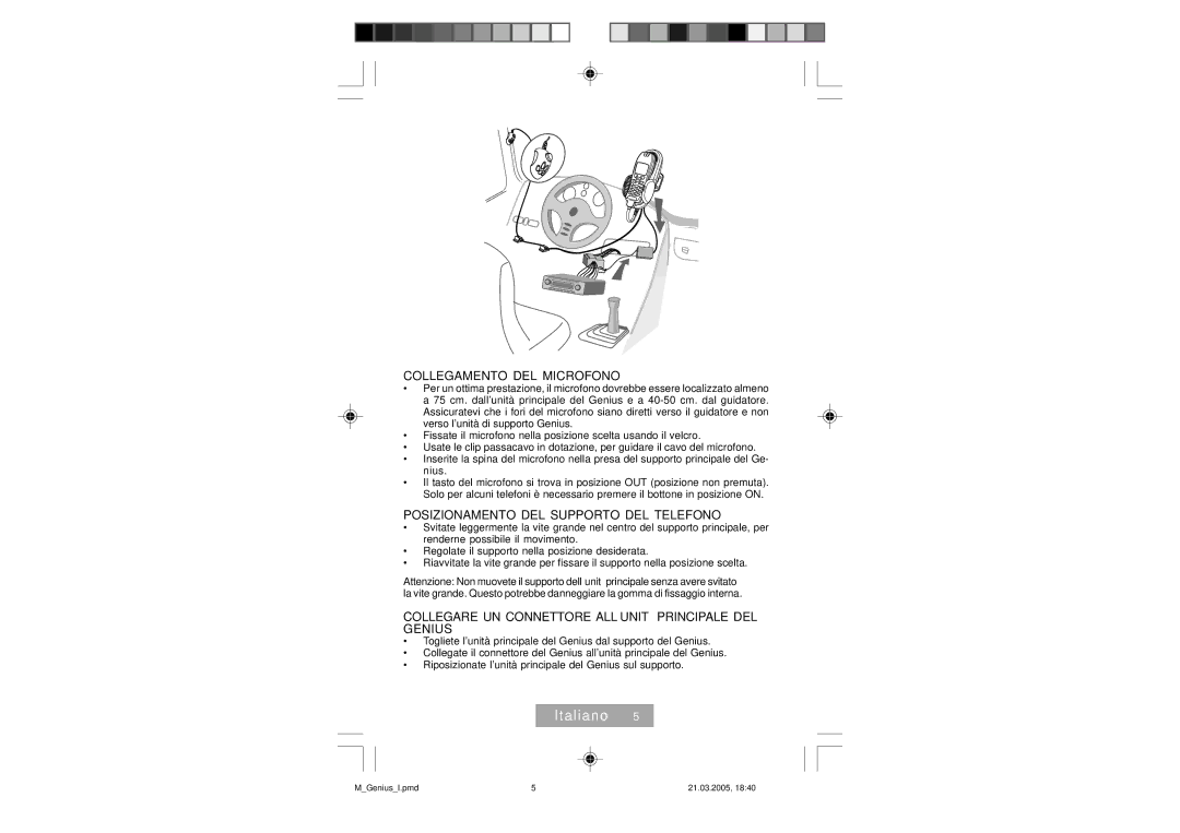 Mr Handsfree Genius manual Collegamento DEL Microfono, Posizionamento DEL Supporto DEL Telefono 