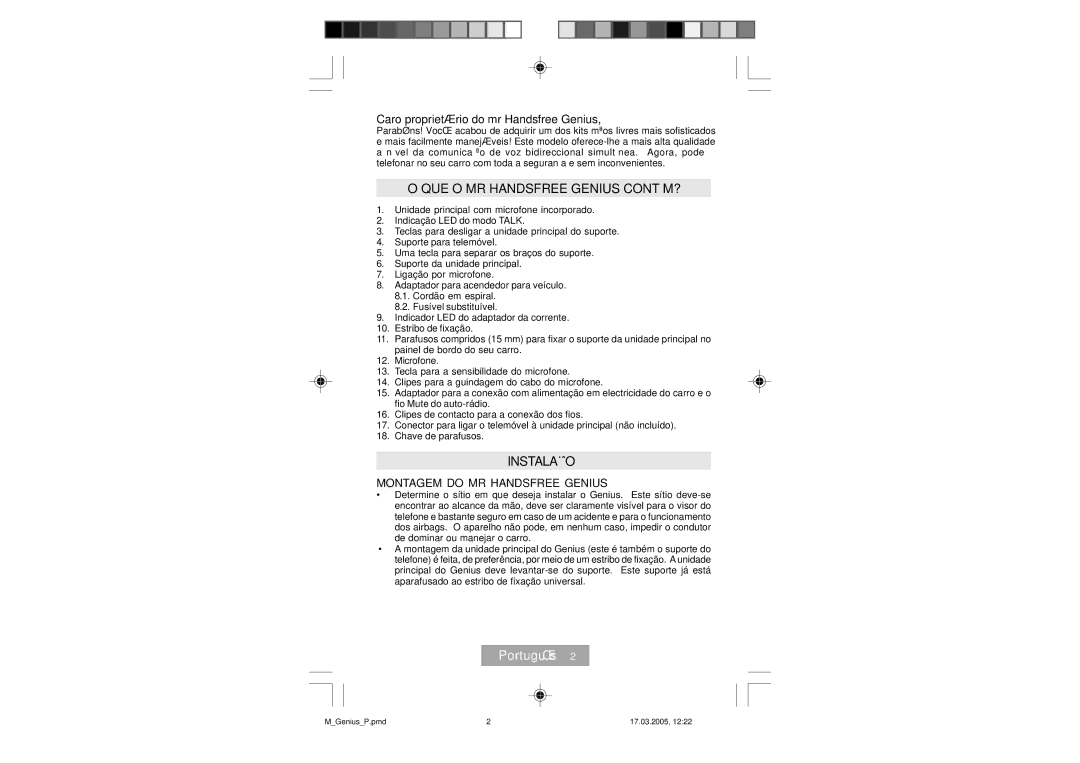 Mr Handsfree manual QUE O MR Handsfree Genius CONTÉM?, Instalação, Português, Caro proprietário do mr Handsfree Genius 