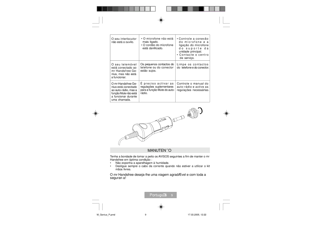 Mr Handsfree Genius manual Manutenção 