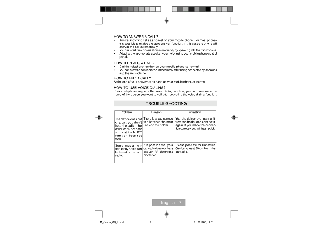 Mr Handsfree Genius manual Trouble-Shooting, HOW to Answer a CALL?, HOW to Place a CALL?, HOW to END a CALL? 