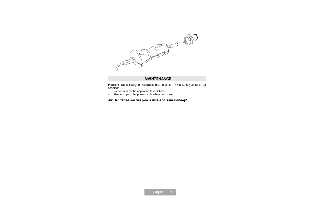 Mr Handsfree Handsfree Kit manual Maintenance, Mr Handsfree wishes you a nice and safe journey 