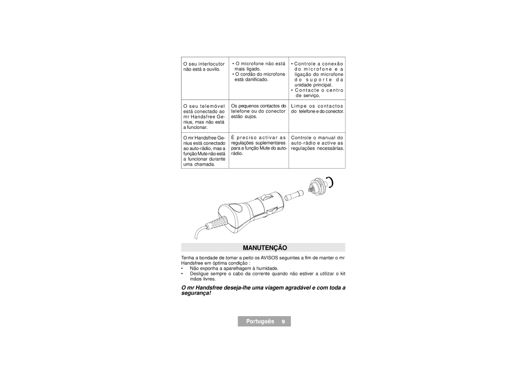 Mr Handsfree Handsfree Kit manual Manutenção 