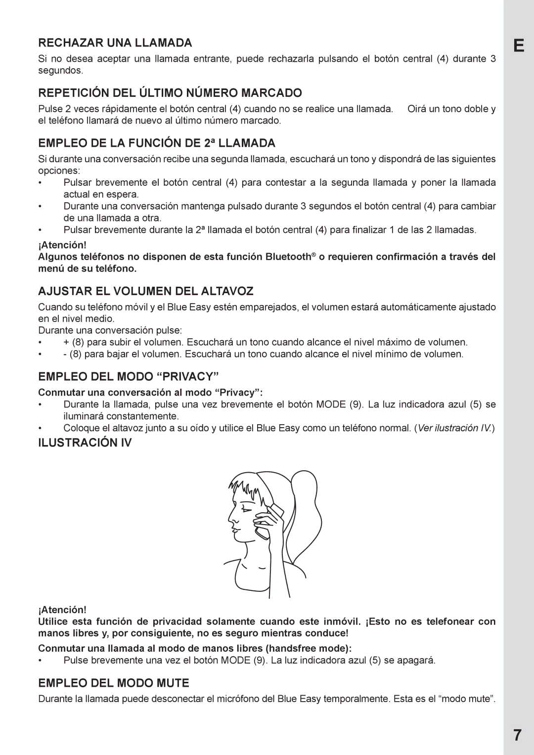 Mr Handsfree none user manual Rechazar UNA Llamada, Repetición DEL Último Número Marcado, Ajustar EL Volumen DEL Altavoz 