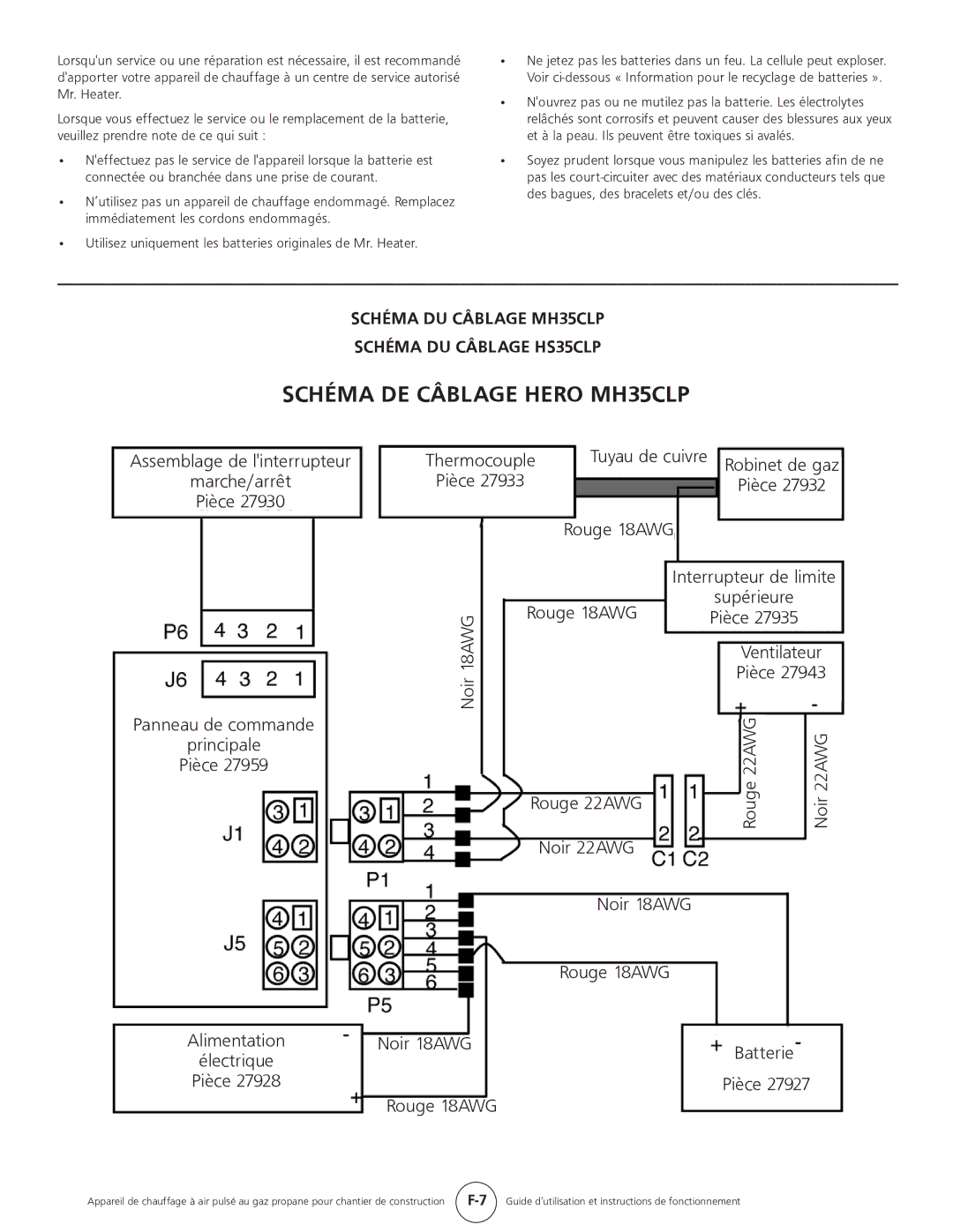 Mr. Heater operating instructions Schéma DE Câblage Hero MH35CLP, Schéma DU Câblage MH35CLP Schéma DU Câblage HS35CLP 