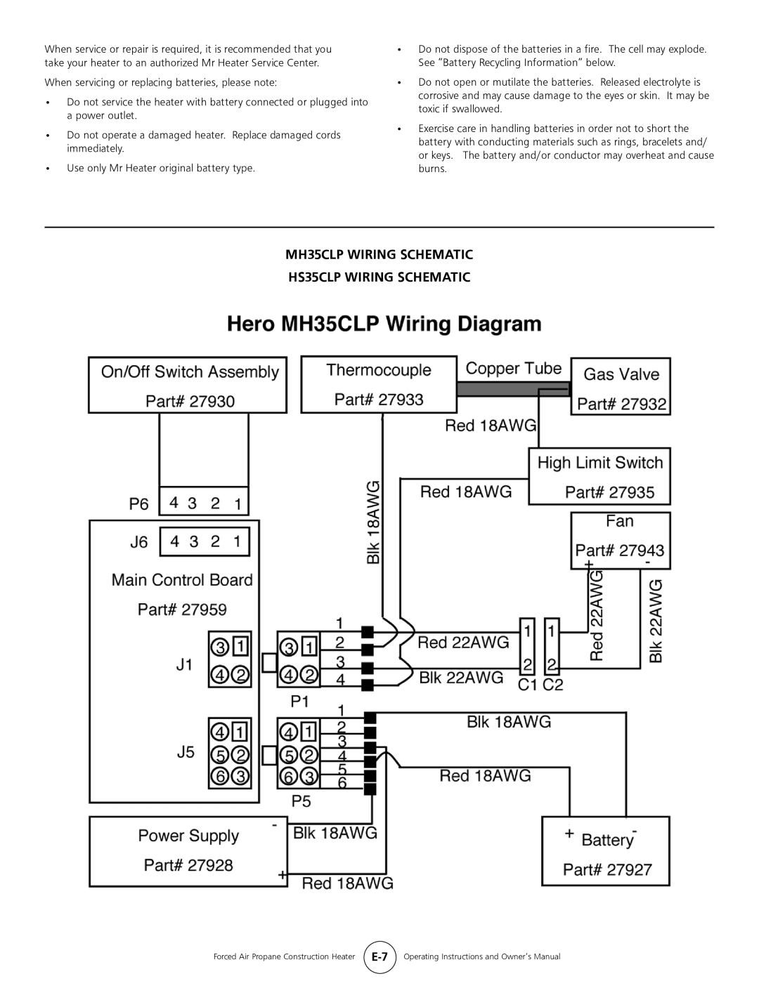 Mr. Heater operating instructions MH35CLP Wiring Schematic HS35CLP Wiring Schematic 