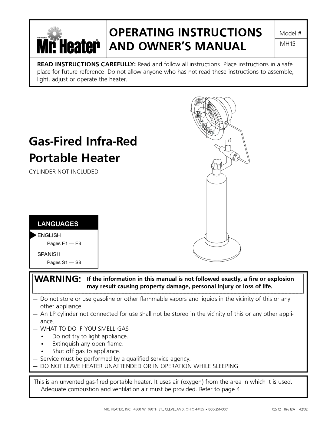 Mr. Heater MH15 operating instructions Gas-Fired Infra-Red Portable Heater 