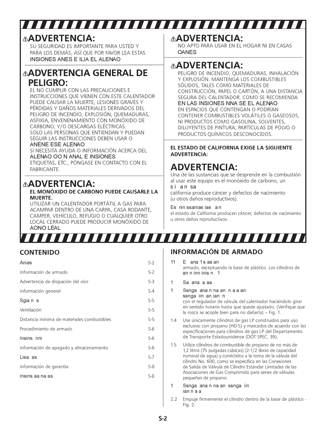 Mr. Heater MH15 operating instructions Contenido, Información DE Armado, EL Monóxido DE Carbono Puede Causarle LA Muerte 