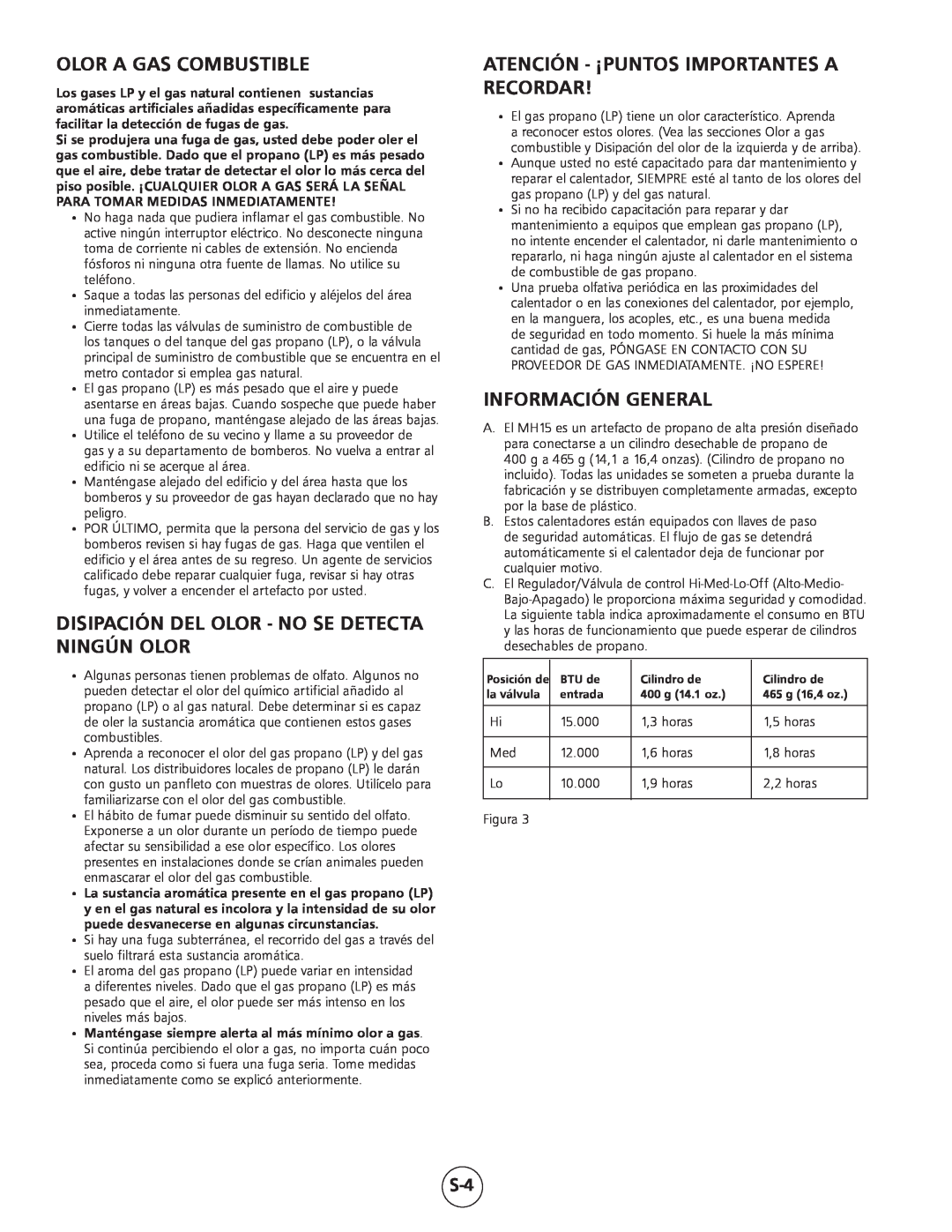 Mr. Heater MH15 Olor A Gas Combustible, Disipación Del Olor - No Se Detecta Ningún Olor, Información General 