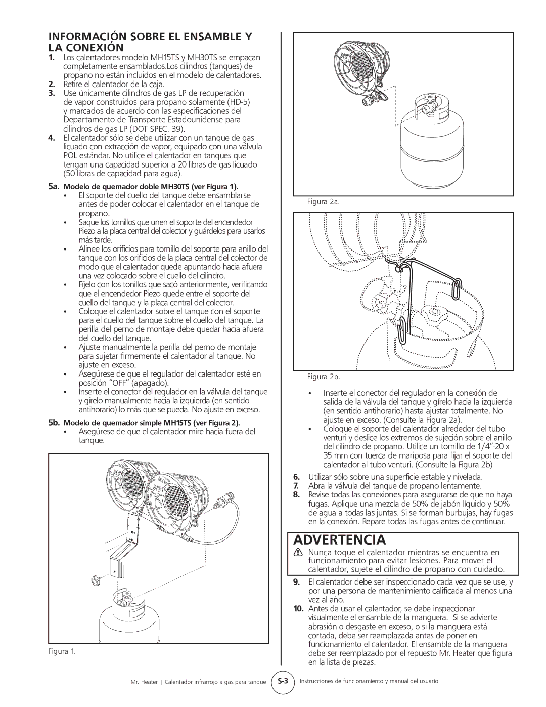 Mr. Heater MH15tS operating instructions Información Sobre EL Ensamble Y LA Conexión, Retire el calentador de la caja 