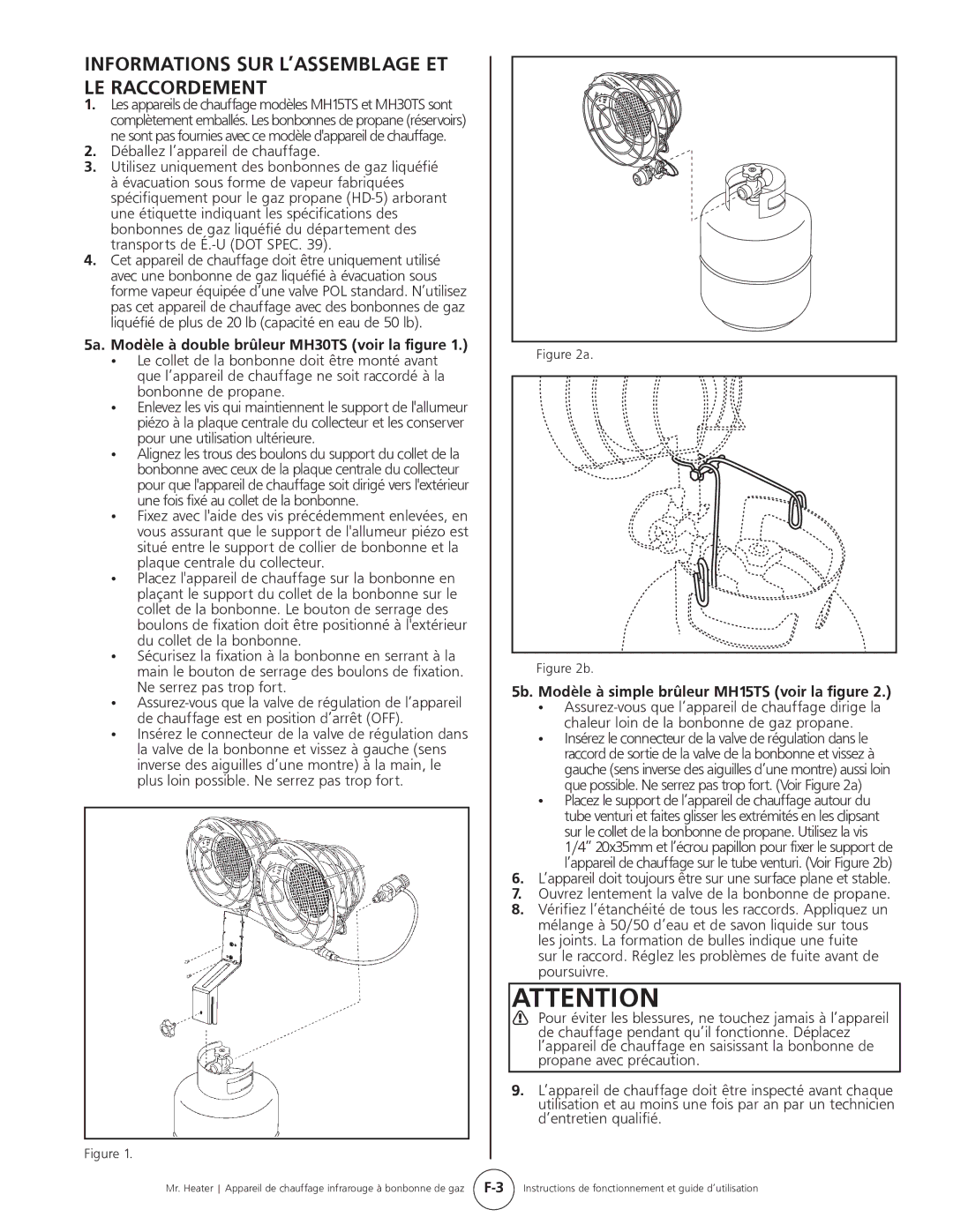 Mr. Heater MH15tS Informations SUR L’ASSEMBLAGE ET LE Raccordement, 5a. Modèle à double brûleur MH30TS voir la figure 