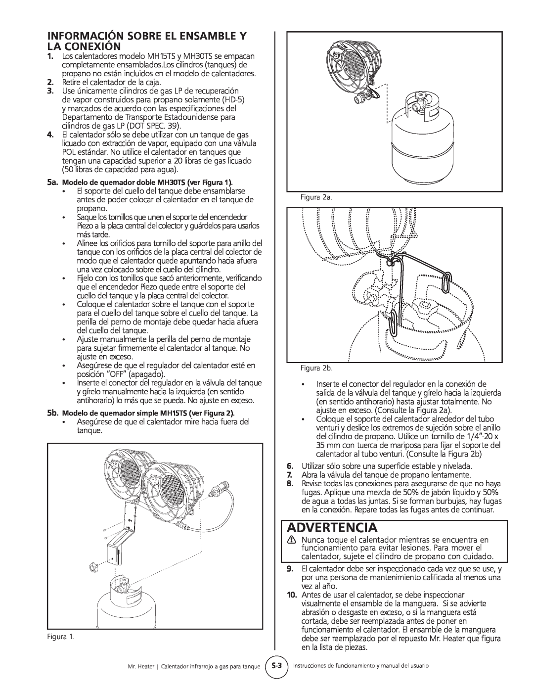 Mr. Heater MH15tS operating instructions Advertencia, Información Sobre El Ensamble Y La Conexión 