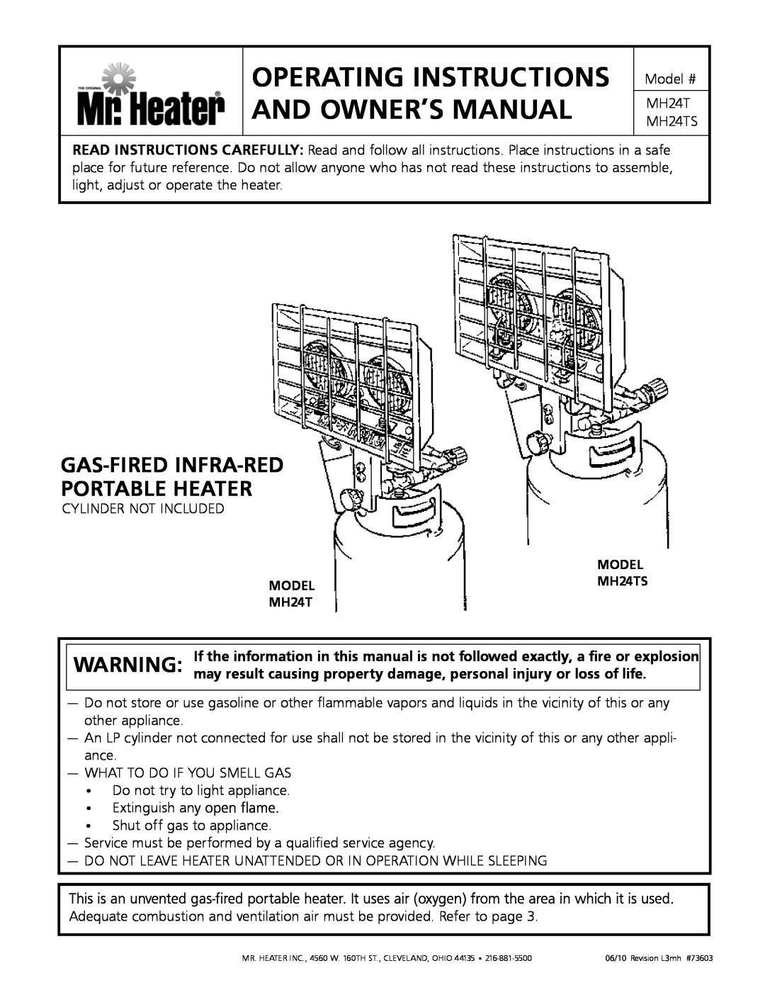 Mr. Heater MH24TS operating instructions Gas-Fired Infra-Red Portable Heater 