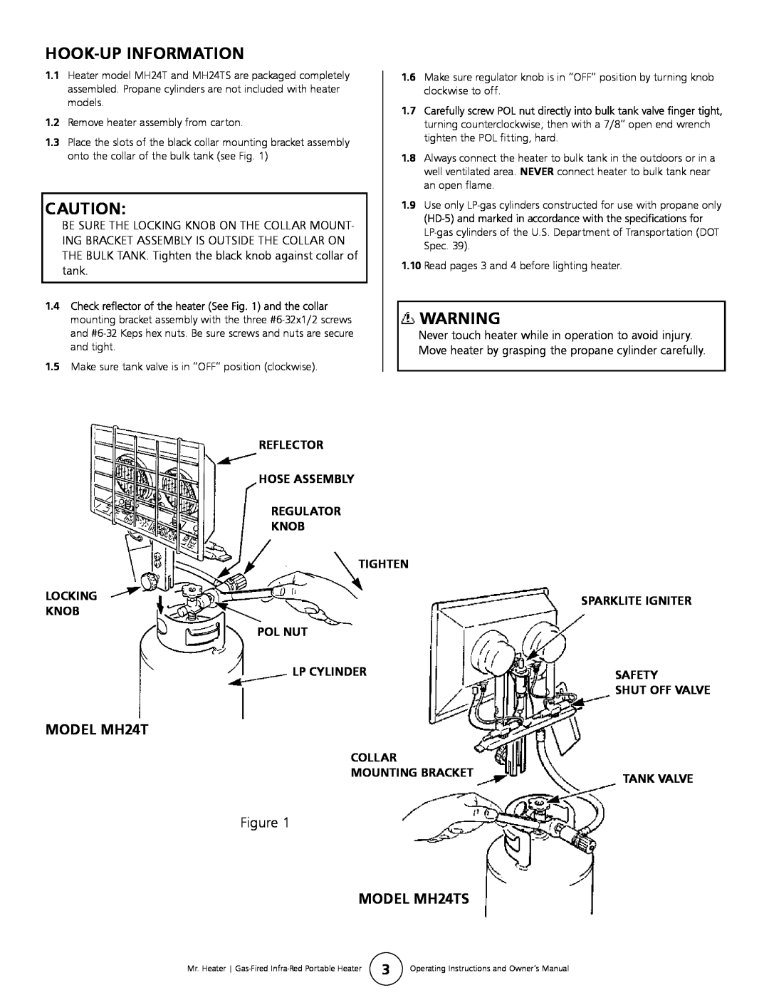 Mr. Heater operating instructions Hook-Upinformation, MODEL MH24TS 