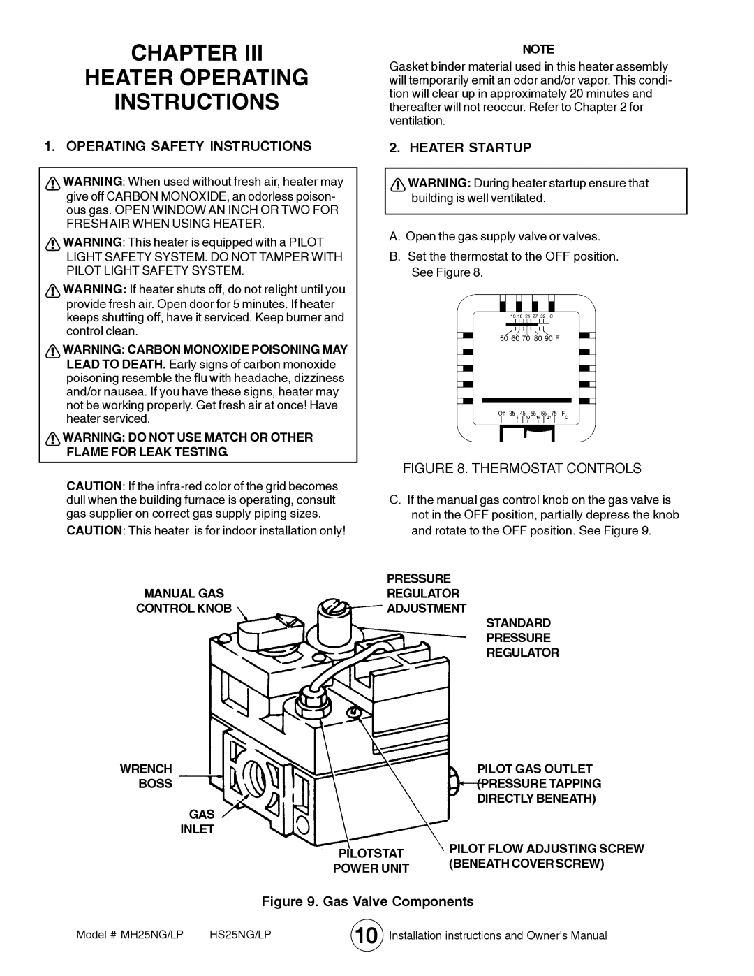 Mr. Heater MH25LP / MH25NG Chapter Heater Operating Instructions, Operating Safety Instructions Heater Startup, Pressure 