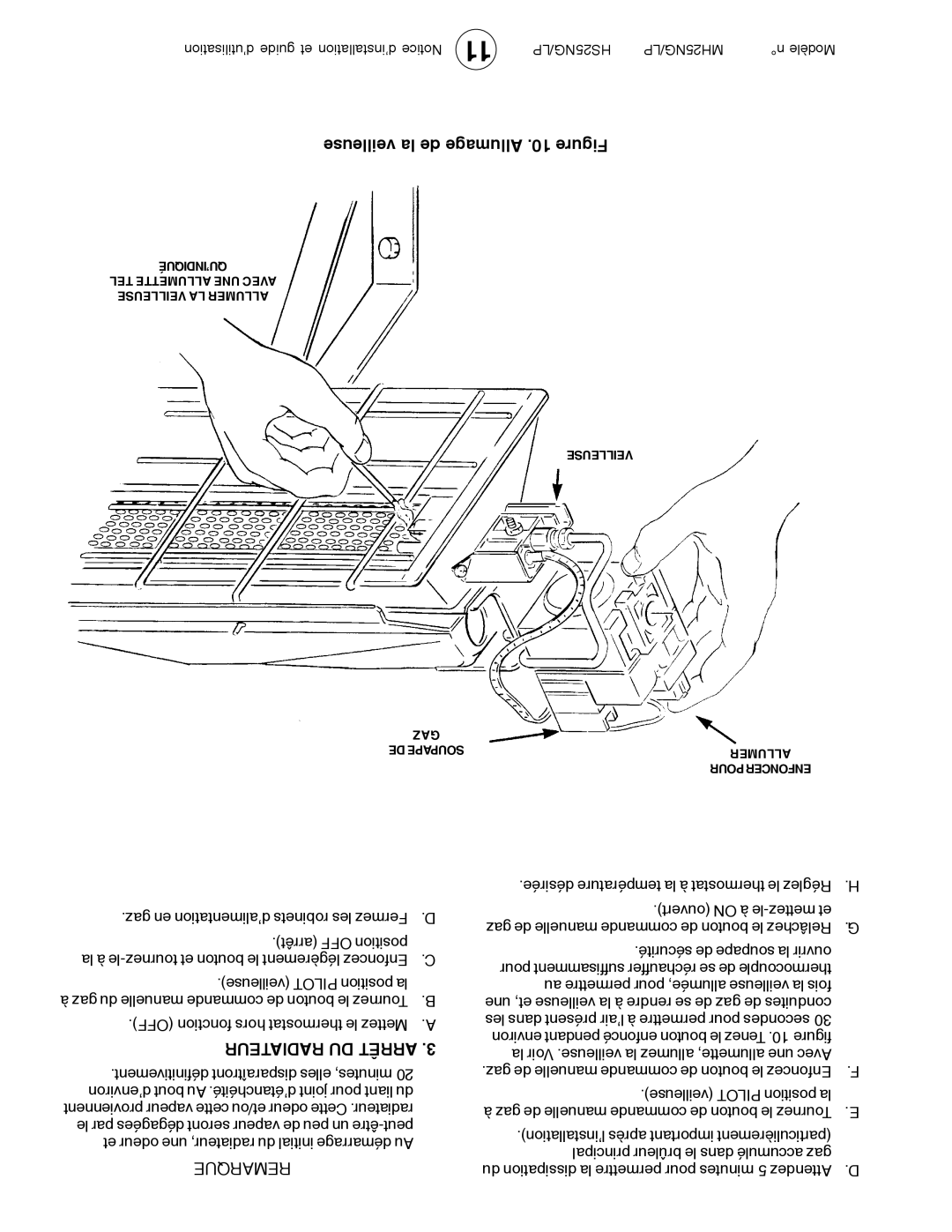 Mr. Heater MH25LP / MH25NG operating instructions Veilleuse la de Allumage .10 Figure, Radiateur DU Arrêt 