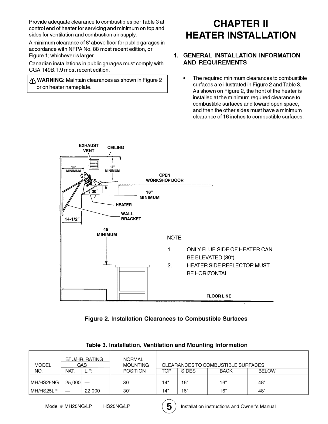 Mr. Heater MH25LP / MH25NG Chapter Heater Installation, General Installation Information and Requirements 