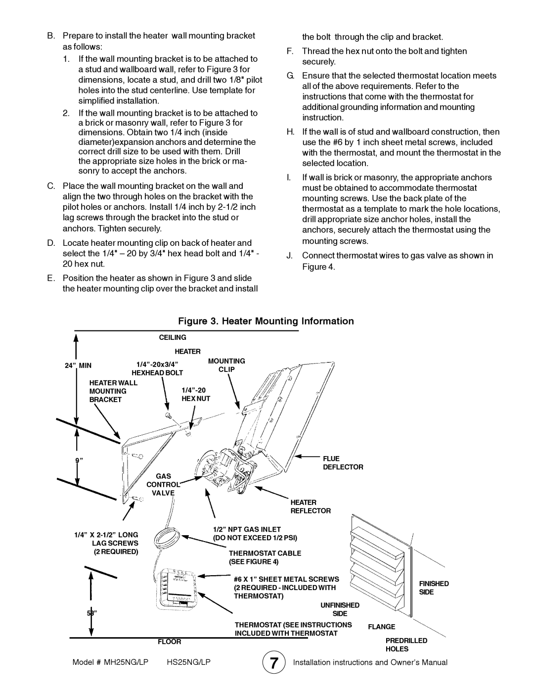 Mr. Heater MH25LP / MH25NG operating instructions Heater Mounting Information 