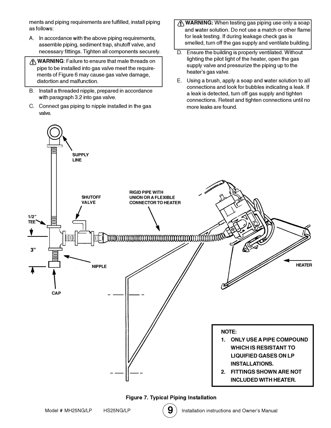 Mr. Heater MH25LP / MH25NG operating instructions Typical Piping Installation 