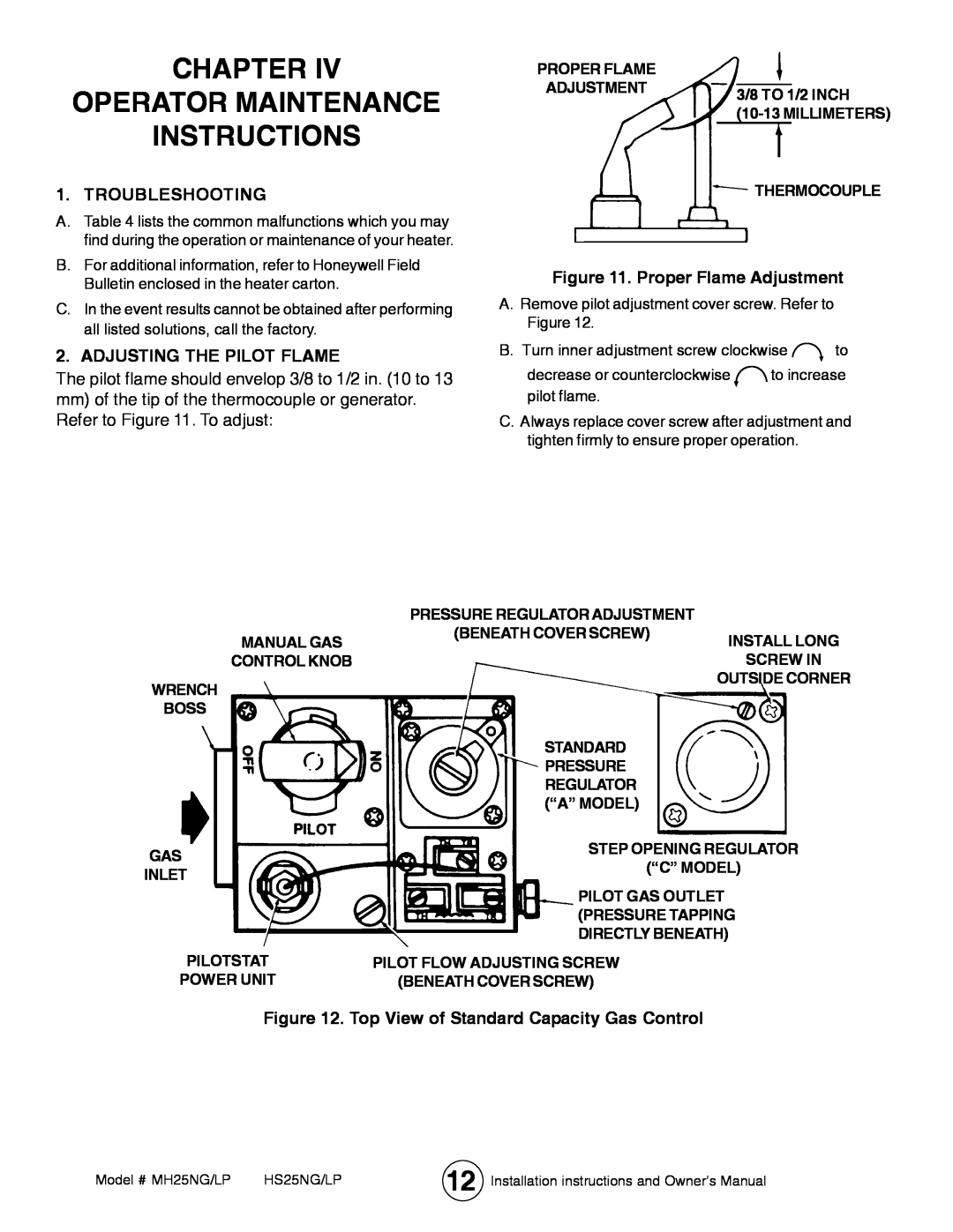 Mr. Heater MH25LP / MH25NG Chapter Operator Maintenance Instructions, Troubleshooting, Adjusting The Pilot Flame 