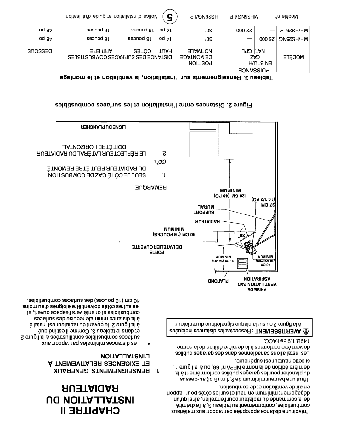 Mr. Heater MH25LP / MH25NG operating instructions Radiateur Du Installation Ii Chapitre, L’Installation 