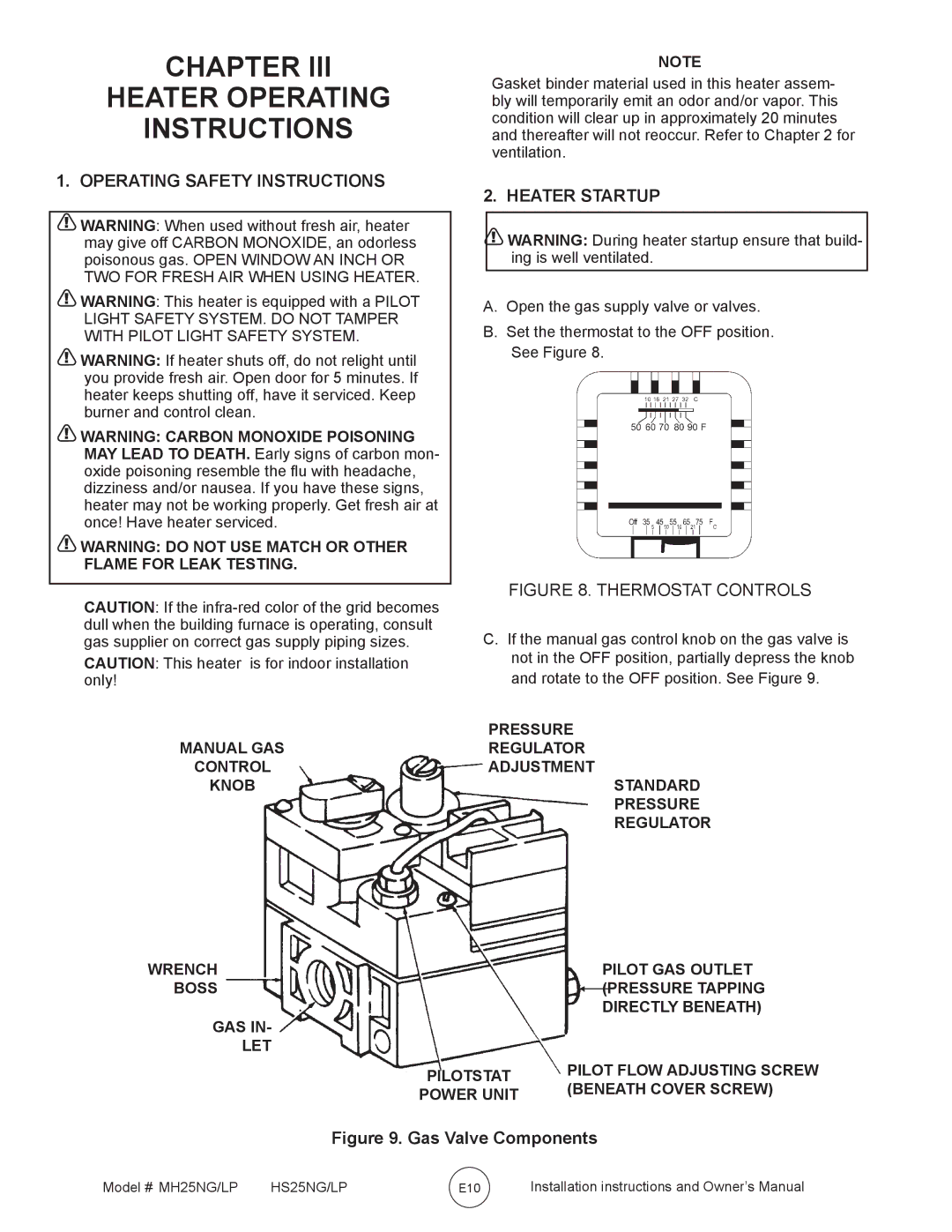 Mr. Heater MH25NG/LP Chapter Heater Operating Instructions, Operating Safety Instructions Heater Startup, Pressure 