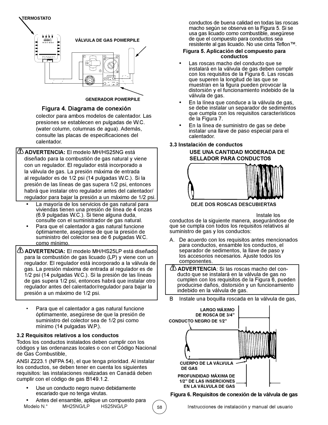 Mr. Heater MH25NG/LP, HS25NG/LP owner manual Requisitos relativos a los conductos, Instalación de conductos 