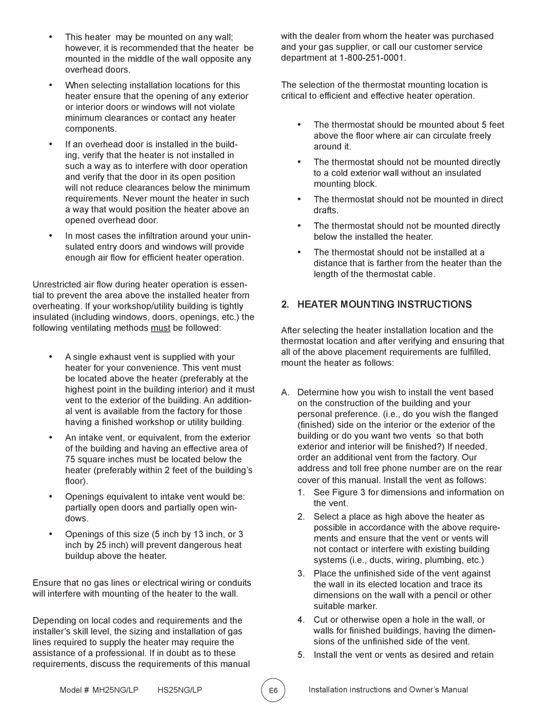Mr. Heater MH25NG/LP, HS25NG/LP owner manual Heater Mounting Instructions 