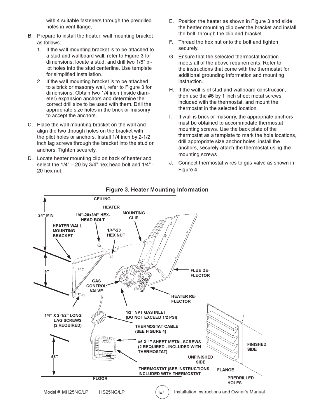 Mr. Heater HS25NG/LP, MH25NG/LP owner manual Heater Mounting Information 