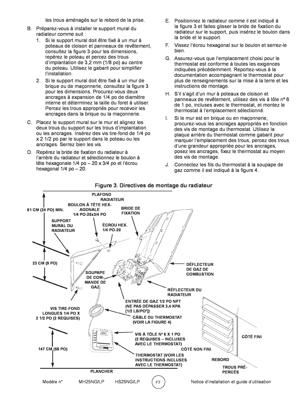 Mr. Heater HS25NG/LP, MH25NG/LP owner manual Directives de montage du radiateur 