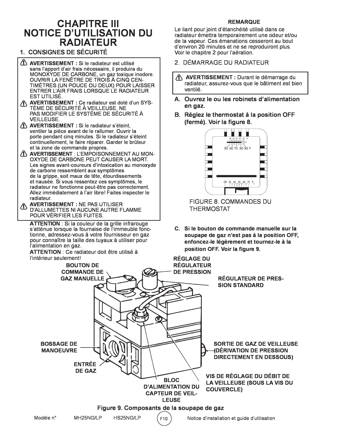 Mr. Heater MH25NG/LP Chapitre Notice D’Utilisation Du Radiateur, Consignes De Sécurité, 2. DÉMARRAGE DU RADIATEUR 