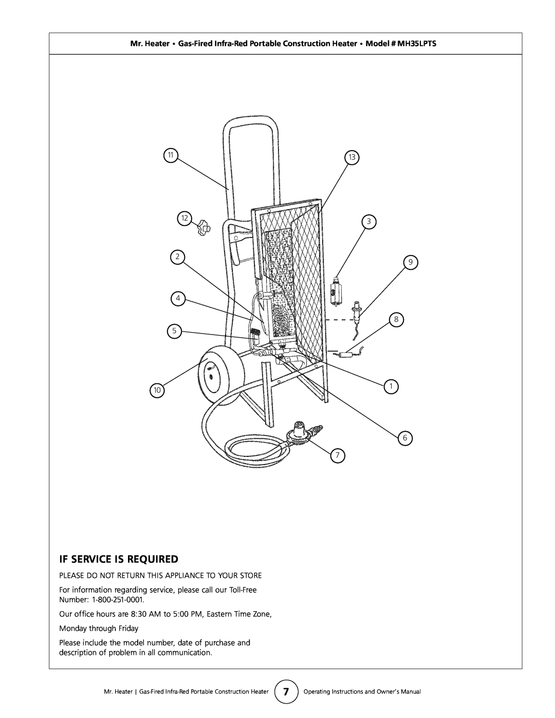 Mr. Heater MH35LPTS owner manual If Service Is Required 