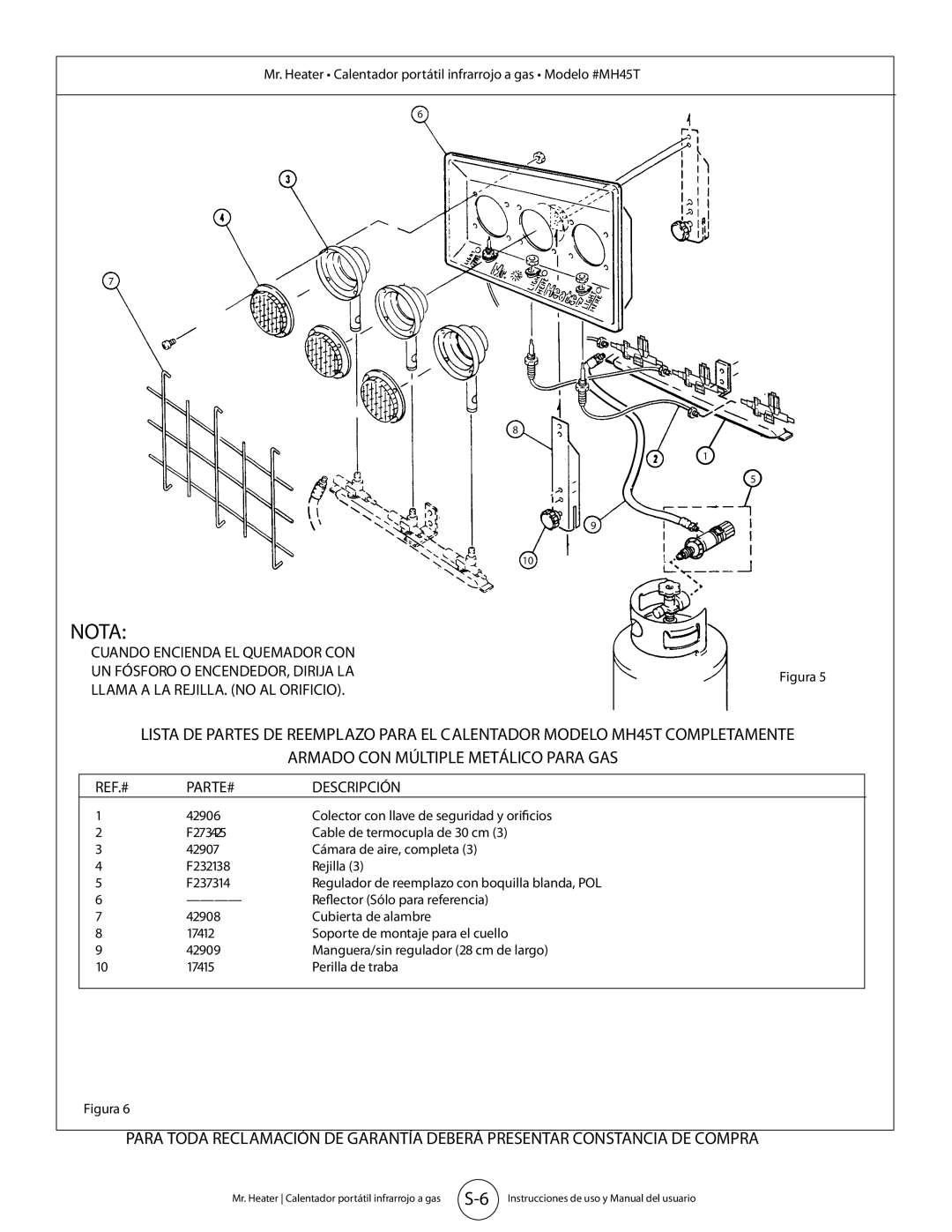 Mr. Heater MH45T owner manual Nota 