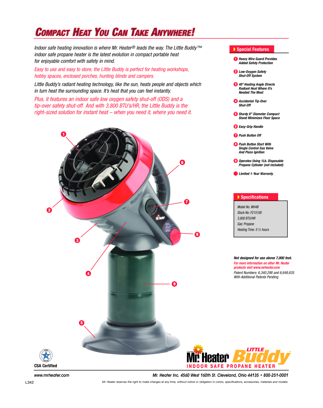 Mr. Heater MH4B manual Compact Heat You Can Take Anywhere, for enjoyable comfort with safety in mind, Special Features 