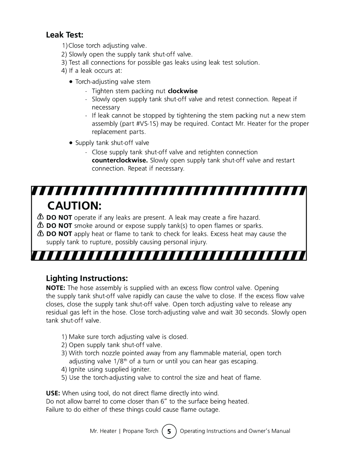 Mr. Heater #MH500PT operating instructions Leak Test, Lighting Instructions 