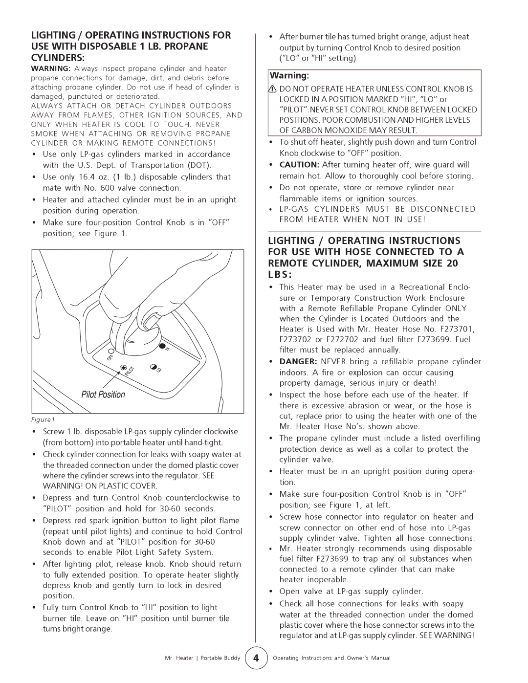 Mr. Heater MH9B owner manual Mr. Heater Portable Buddy 