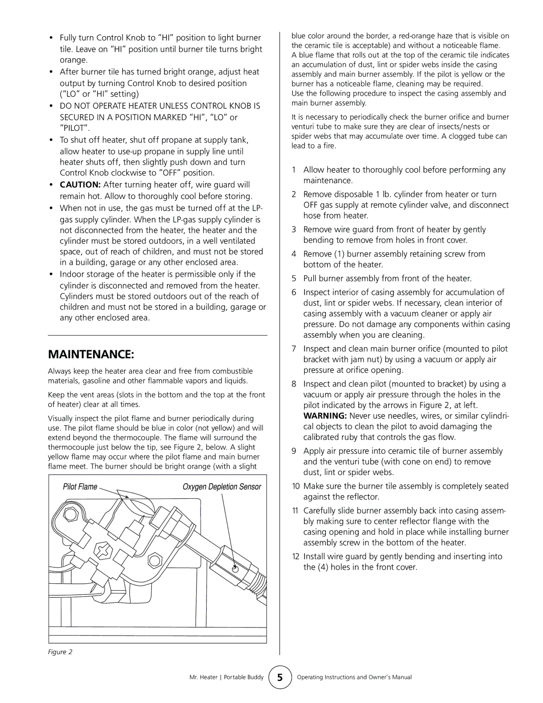 Mr. Heater MH9B owner manual Maintenance 