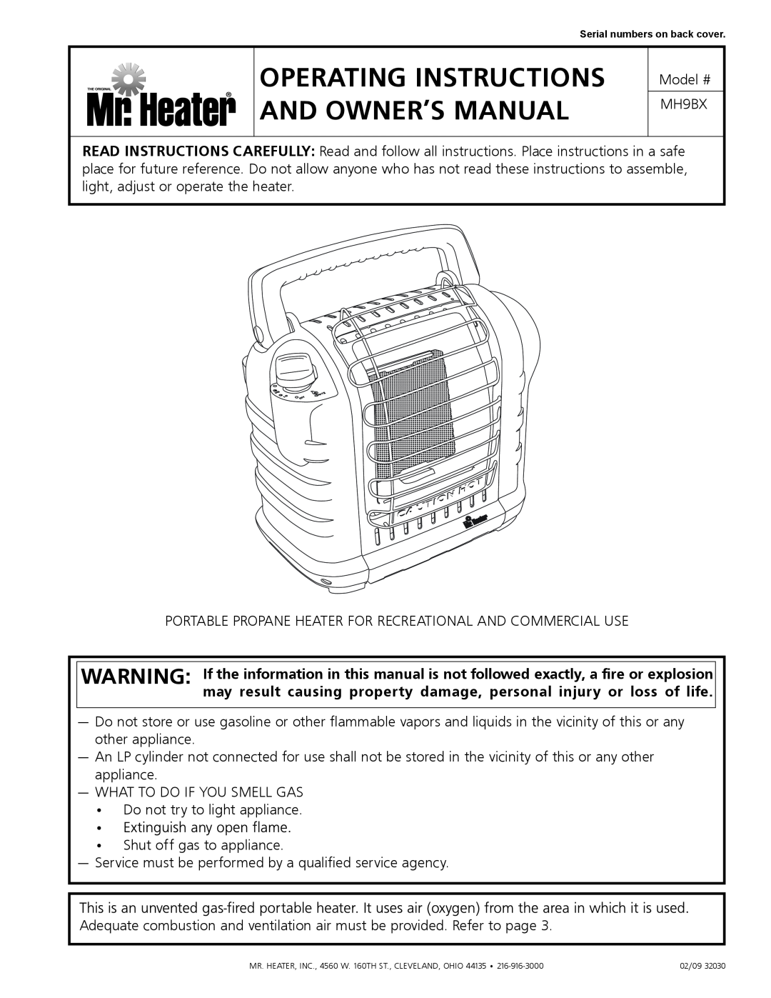 Mr. Heater MH9BX owner manual Operating Instructions And Owner’S Manual 