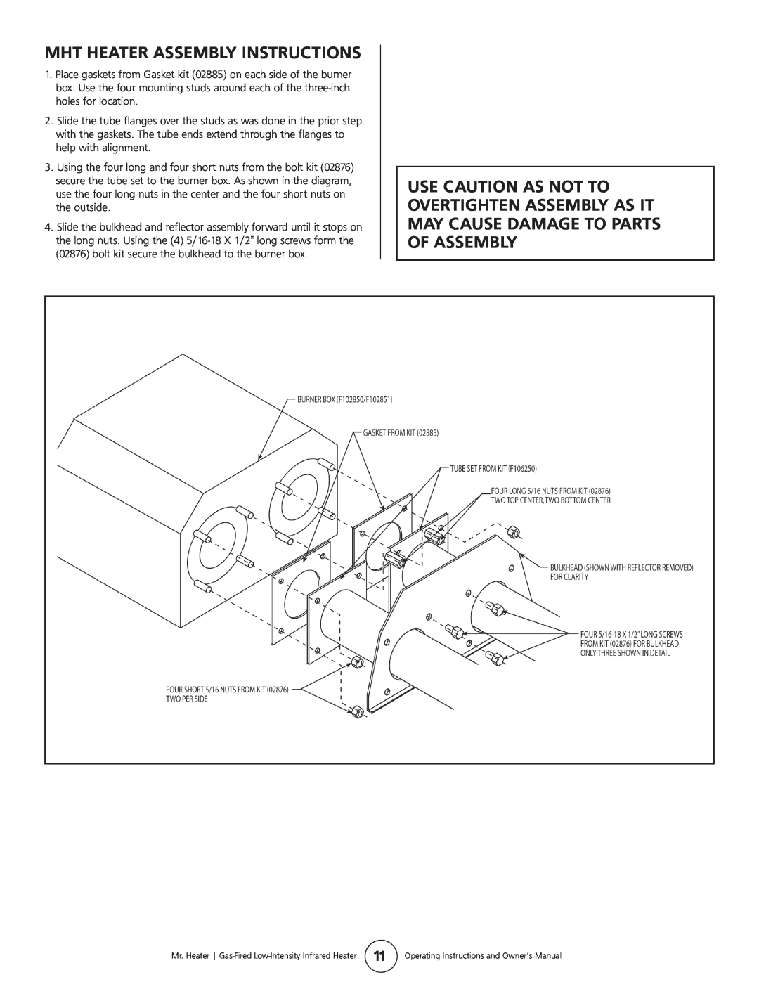 Mr. Heater MHT 45 owner manual Mht Heater Assembly Instructions 