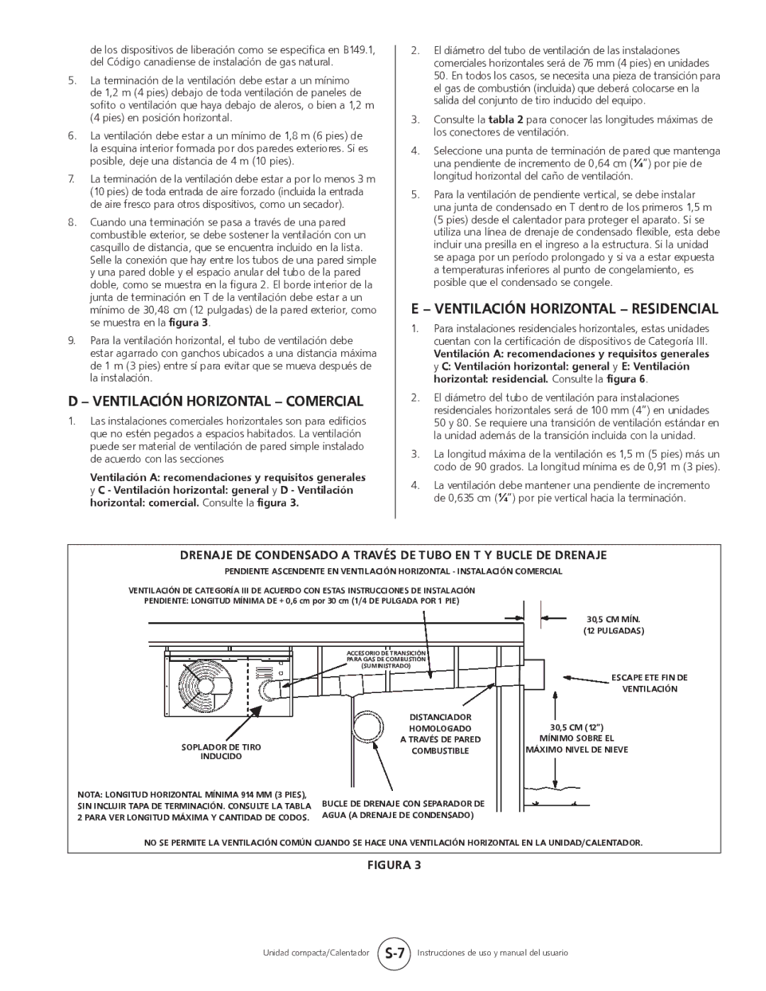 Mr. Heater MHU 80, MHU 50 owner manual Ventilación Horizontal Comercial, Ventilación Horizontal Residencial 